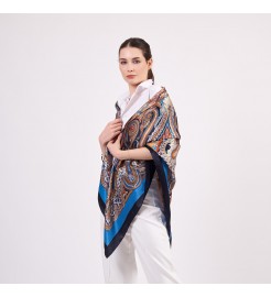 Vintage Cashew Flower Heavy Silk Large Square Scarf